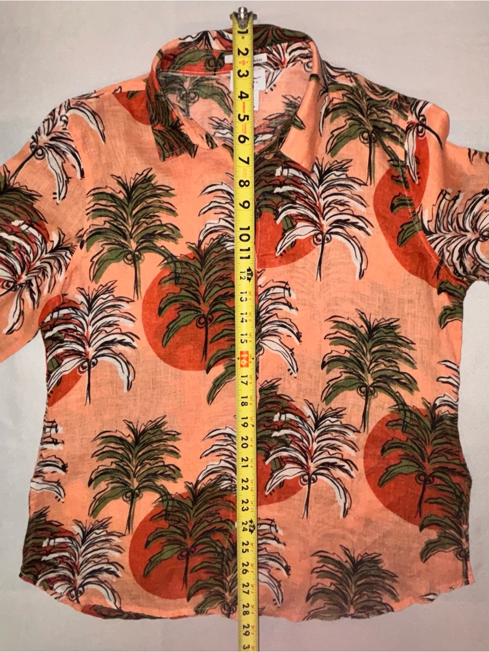 Nicole Miller Linen European Flax Sunset Palm Tree Resort Blouse M Boho Beach - Picture 8 of 10